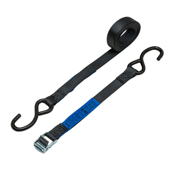 25mm Cam Buckle Strap, 250kg with S Hooks (Black)