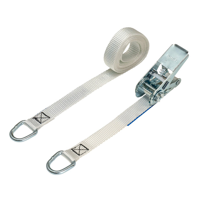 25mm Ratchet Strap, 800kg with D Rings (White)