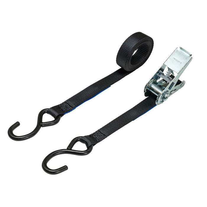 25mm Ratchet Strap, 800kg with S Hooks (Black)